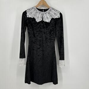 Dolls Kill Mini Dress Size S Black Velvet Lace Collar Teen Witch Halloween